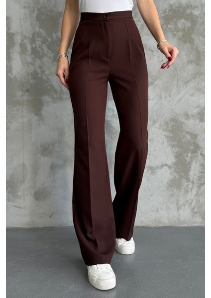 Kadın Yeni Sezon Yüksek Bel Klasik Kahverengi Kumaş Pantolon Kahve / Xl fiyatları