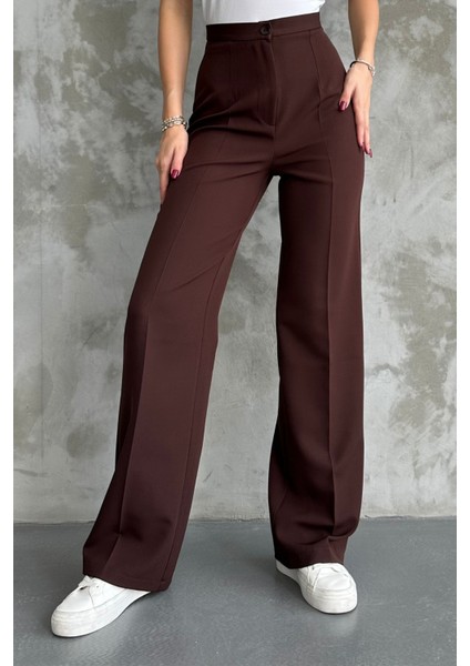 Kadın Yeni Sezon Yüksek Bel Klasik Kahverengi Kumaş Pantolon Kahve / Xl fırsatları