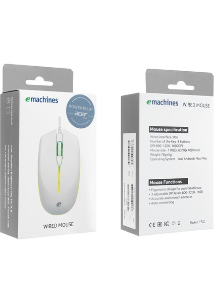 Emachines EAM020 USB Beyaz Rainbow Aydınlatmalı Mouse