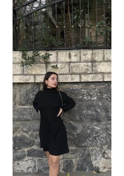 Kadın Uzun Kollu Balıkçı Yaka Kısa Şardonlu Kaşkorse Elbise