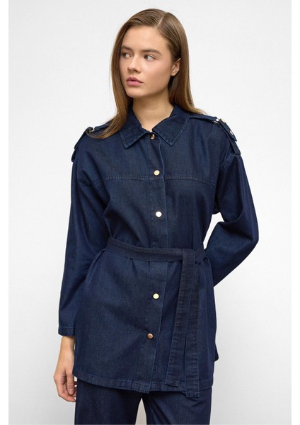 Apolet Detaylı Tunik Pantolon Denim Takım Koyu Mavi 9381-TK fiyatları