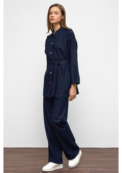 Apolet Detaylı Tunik Pantolon Denim Takım Koyu Mavi 9381-TK indirimleri