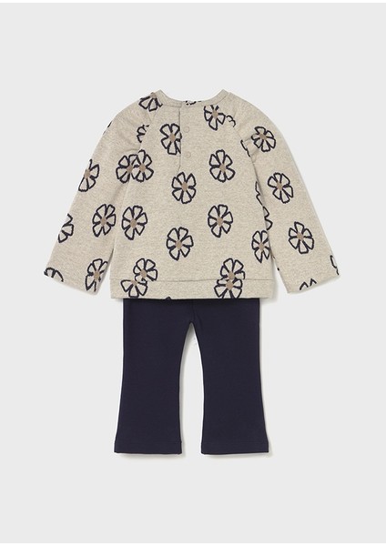 Kız Bebek 2\'li Takım (1-4 Yaş) | Çiçek Desenli Sweatshirt ve Lacivert Tayt fiyatları