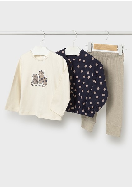 Kız Bebek 3\'lü Takım (1-4 Yaş) – Uzun Kollu Tişört, Puantiyeli Hırka ve Düz Tayt