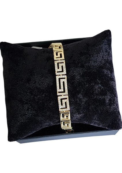 Çelik Vip Serisi 14K Görünümlü Taşlı Versacee Desenli Bileklik