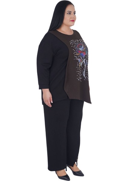 Kadın Büyük Beden İnci Detaylı Gül Baskılı Alt Üst İkili Takım fiyatları