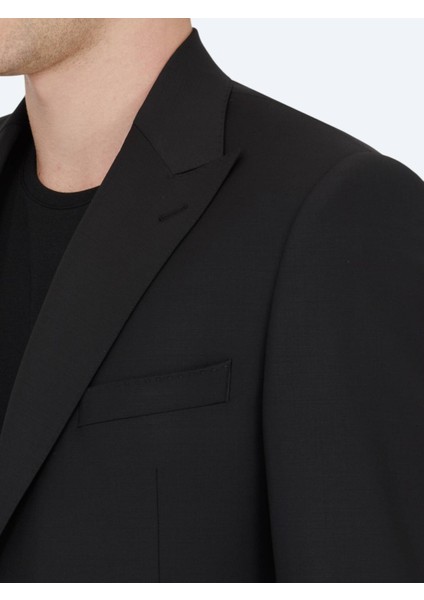 Siyah Düz Modern Fit Yün Karışımlı Takım Elbise fırsatları