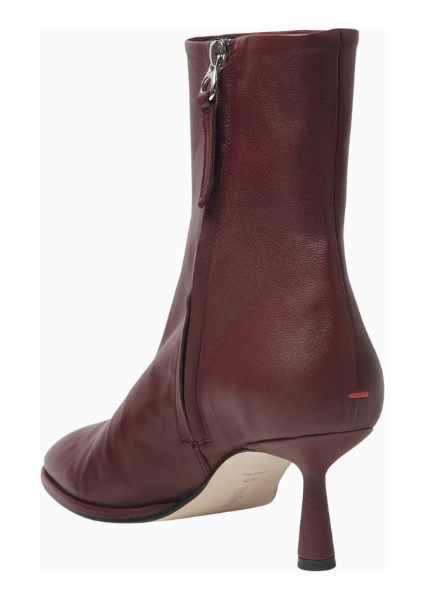Aeyde Dorothy 65 Bordo Lüks Deri Bot, Yuvarlak Burun, Yan Fermuar ve 65MM Topuk modelleri