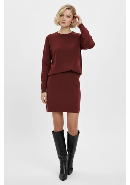 Bordo Bisiklet Yaka Triko Kazak Etek Takımı 2294