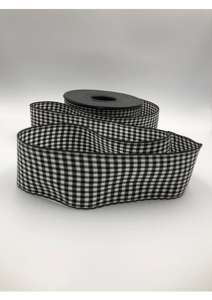 5 Metre Ekose Kurdele Dama Desen ( 4 cm Genişlik ) Yılbaşı Kurdele, Süsleme Dekoratif Hediye Paketi