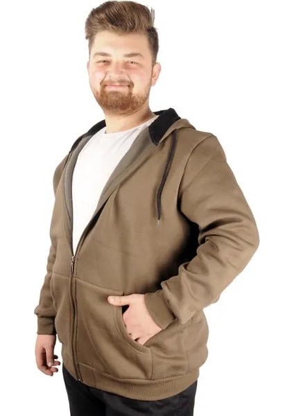 Erkek Sweatshirt Kapşonlu Zippered Basic 20543 Haki fiyatları