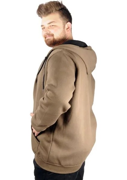 Erkek Sweatshirt Kapşonlu Zippered Basic 20543 Haki fırsatları
