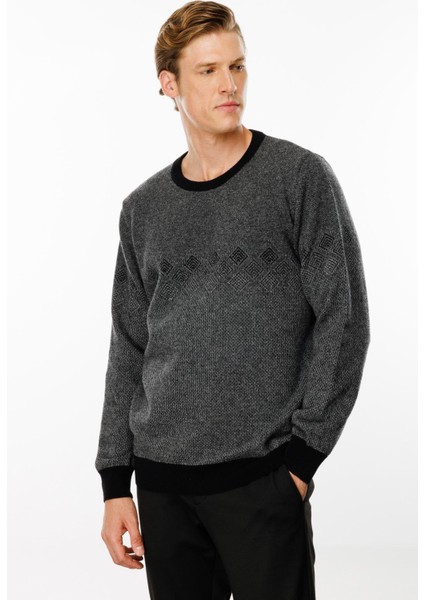 Erkek Sıfır Yaka Göğsü Baklava Desenli Yün Kazak Siyah fırsatları