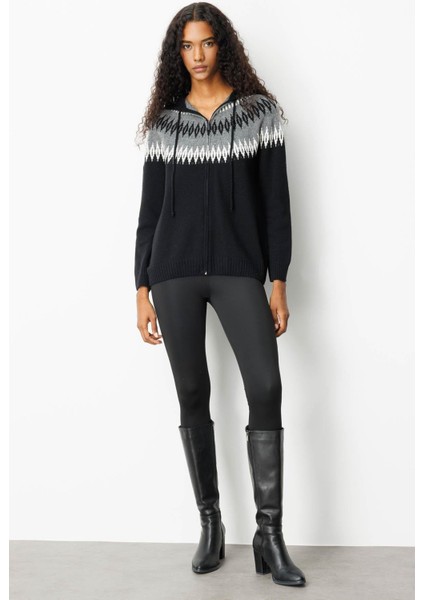 Kadın Kapüşonlu Robası Baklavalı Hırka Siyah modelleri