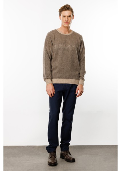 Erkek Sıfır Yaka Göğsü Baklava Desenli Yün Kazak K.bej fiyatları