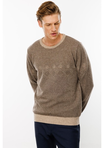 Erkek Sıfır Yaka Göğsü Baklava Desenli Yün Kazak K.bej fırsatları