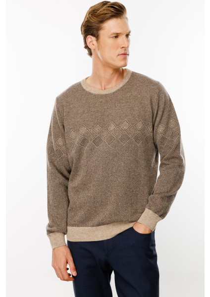 Erkek Sıfır Yaka Göğsü Baklava Desenli Yün Kazak K.bej indirimleri