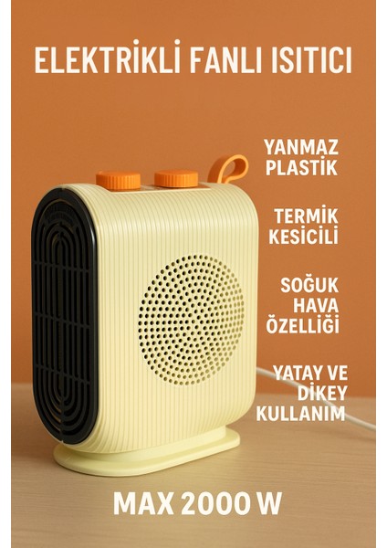 Lina 2000W Elektrikli Fanlı Isıtıcı – Termostatlı, Termik Kesicili, Soğuk Hava Özellikli