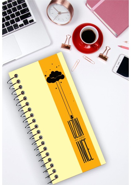 Uzun Ince Dar Çizgisiz Not Defteri No:2 Bulut Kız Koleksiyonu/kalın Karton Kapak Spiralli 21X10 Cm.