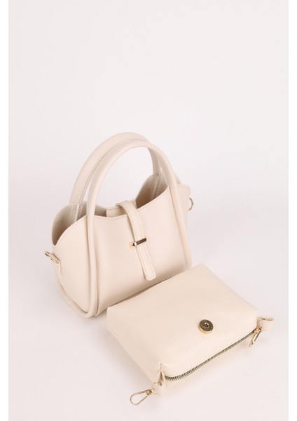 Kadın Gold Aksesuar Detaylı Üç Bölmeli Tasarım Çıkarılabilir Makyaj Çantalı El ve Omuz Çantası Roma modelleri