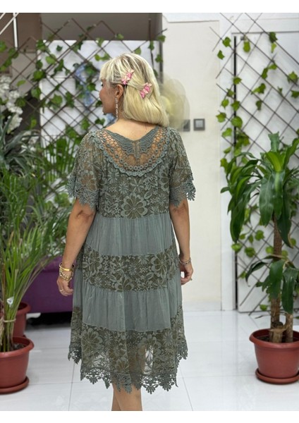 N10337 Italyan Ipek Elbise Haki fırsatları