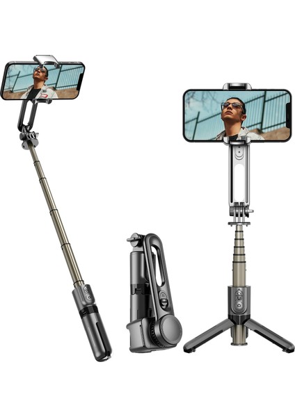 Gimbal Stabilizer Selfie Stick Tripod – Bluetooth Uzaktan Kumandalı, 360° Döner, Ios Uyumlu, Katlanabilir Telefon Tutucu, Video ve Fotoğraf Çekimi Için Titreşim Önleyici Tripod | L18 Mini