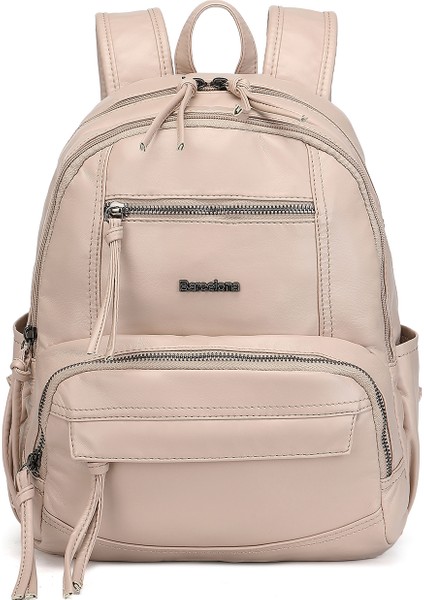 Barcelona Günlük Çok Cepli Orta Boy Kadın Sırt Çantası 1871 Pudra