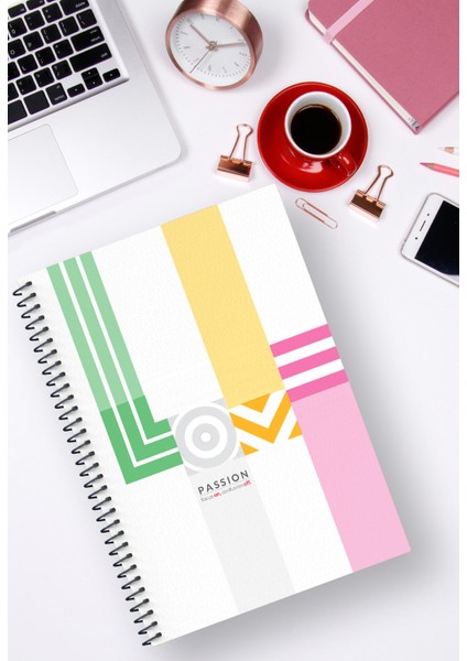 A5 Karton Kapak Spiralli Çizgili Defter/ 96 Sayfa/tematik Seri No: 4 “love” Passion