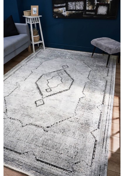 Queen 8104 Gri - Viskon Bambu Halı | Dokuma Salon Halısı