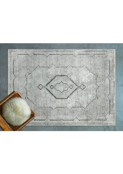 Queen 8104 Gri - Viskon Bambu Halı | Dokuma Salon Halısı