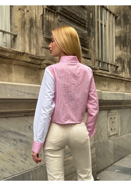 Kadın Özel Tasarım Yaka Kol Düğmeli Çizgi Garnili Crop Boy Tesettüre Uygun Bluz Gömlek fiyatları