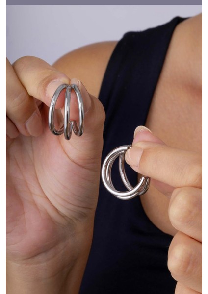 Üçlü Yarım Tur Birleşik Halka Model Beyaz Altın Kaplama Çelik Kadın Küpe fiyatları