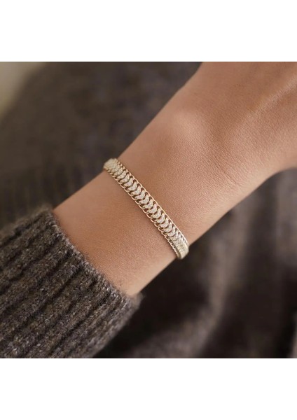 Taşlı Balık Sırtı Altın Bileklik