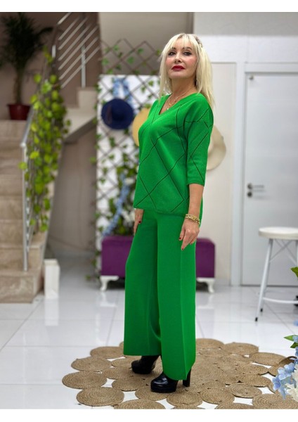 D12765 Zikzak Desen Triko Bluz Yeşil fırsatları