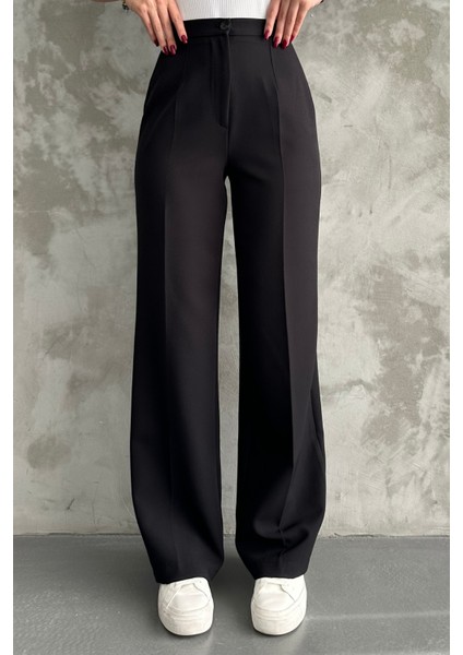 Kadın Yeni Sezon Yüksek Bel Klasik Siyah Kumaş Pantolon Siyah / M