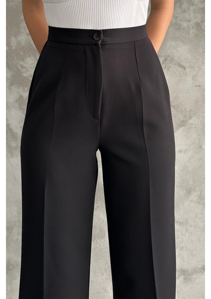 Kadın Yeni Sezon Yüksek Bel Klasik Siyah Kumaş Pantolon Siyah / M