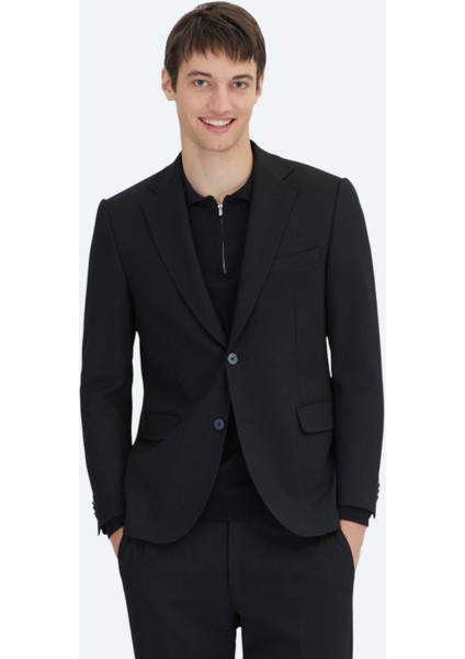 Siyah Çizgili Modern Fit Takım Elbise