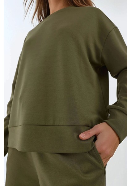 Kadın Modal Touch Basic Sweatshirt Haki Yeşil fırsatları