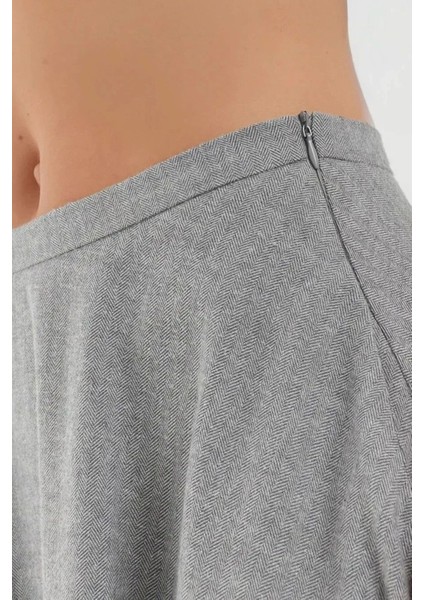 Kadın Fermuarlı Yüksek Bel Midi A-Form Etek Gri modelleri