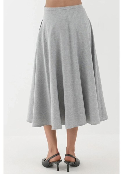 Kadın Fermuarlı Yüksek Bel Midi A-Form Etek Gri indirimleri