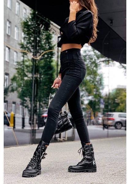 Kadın Fermuar Detay Yüksek Kemerli Kot Pantolon indirimleri