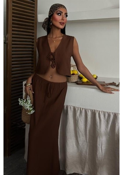 Yelek Önden Bağlamalı Uzun Etekli Takım 10192