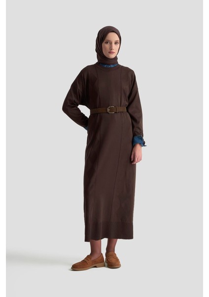 Baklava Desenli Triko Elbise 25KTD958 Acı Kahve fiyatları