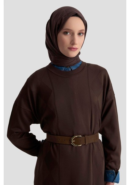 Baklava Desenli Triko Elbise 25KTD958 Acı Kahve fırsatları