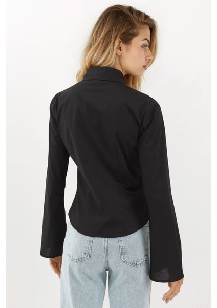 Kadın Dar Kesim Uzun Kollu Gömlek Black