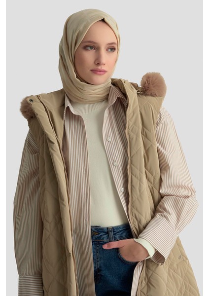 Trend Kürk Kapüşonlu Kapitone Yelek 25KT505 Bej fiyatları