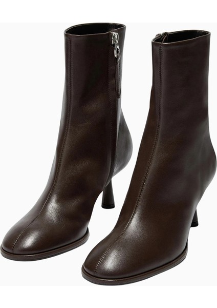 Aeyde Dorothy 65 Koyu Kahverengi Nappa Deri Bot, Yuvarlak Burun ve 65MM Topuk modelleri