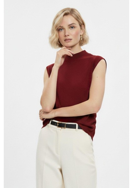 Bordo Yanları Büzgülü Triko Bluz 2306