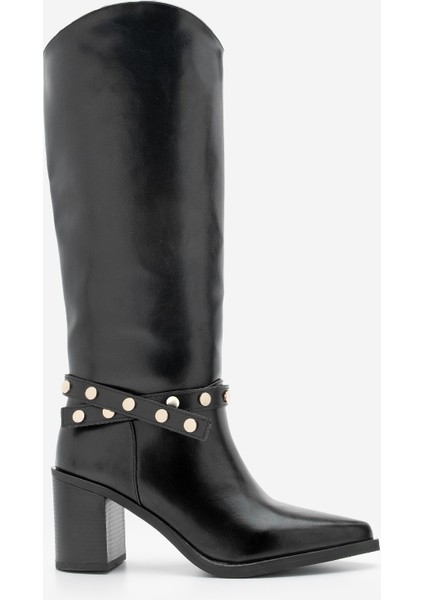 Kadın Sivri Burun Fermuarsız Çıkarılabilen Tokalı Troklu Zımbalı Topuklu Çizme Fuslep modelleri