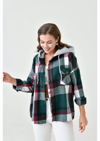 Kadın Desenli Renkli Oduncu Oversize Bol ve Geniş Kalıp Casual Çift Kapüşonlu Ceket Gömlek fiyatları